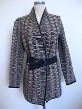 Nic+Zoe Cardigan Sweater Jacket w Belt M Animal Print Gray Black Tan Cotton Knit - £34.36 GBP