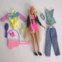 BARBIE Rockstar 1995 with Guitar and Extra Clothes Long Braided Hair RARE HTF - £20.22 GBP