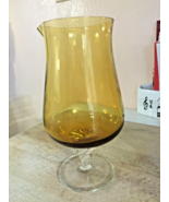 Elegant Italian AMBER Glass Pitcher Hurricane Vase Clear Ornate Pedestal... - $20.34 CAD