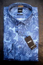 Hugo Boss Men&#39;s HAL Kent Casual Fit Leaf Print Cotton/Linen Dress Shirt 43 17 - £56.76 GBP