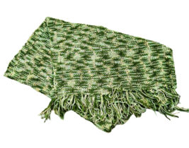 Crocheted Prayer Shawl Green Wrap Throw Fringe Handmade Knit 73 x 25 Inc... - $19.14