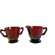 Anchor Hocking Red Glass Sugar And Creamer Set Royal Ruby 2 pieces - £16.03 GBP