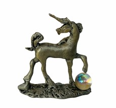 Unicorn figurine vtg sculpture fantasy horse gift Pewter spoontique crystal ball - £14.20 GBP