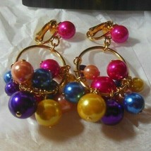 Vintage AVON Luscious Cluster Clip Earrings Multi-color 2&quot; Long - $18.80
