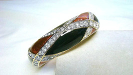 Vintage Swarovski Signed Crystal &amp; Enamel Wide Hinged Bracelet Marked DS &amp; Co - $110.00