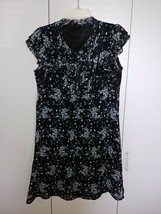 H&amp;M LADIES BLACK SHEER LINED FLORAL DRESS-2-TIER CAP SLEEVE-14-BARELY WO... - £6.03 GBP