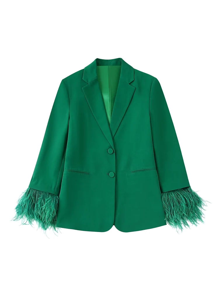 Zevity Women  With Feathers Front Buttons Blazer Coat Vintage Long Sleeve Flap P - £116.25 GBP