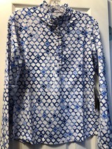 Nwt Ibkul Caribb EAN Tiles Blue White Long Sleeve Ruffle Mock Shirt S M L Xl Xxl - £55.05 GBP