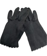 Vintage Women&#39;s Gloves Black Cloth Small Scalloped Edge - $265.21 MXN