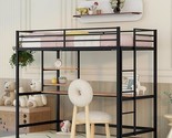 Twin Size Metal Loft Bed With Desk And Two Shelves For Kids,Toddler,Black - $547.99