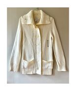 Old Navy Sz S Oversized Funnel Neck Rib Knit Cream Sweater Coat Pockets - $50.00