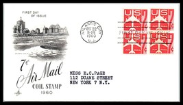 1960 US FDC Cover - 7c Air Mail Coil Stamp Block 4, Atlantic City, New J... - $2.96