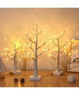 3 Pcs Lighted Birch Tree 1.5ft 1.65ft 2ft Mini Birch Christmas Tree with... - £50.06 GBP