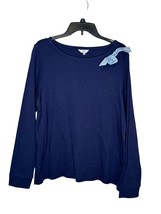 Crown &amp; Ivy Women Top Tunic Cotton Front Ribbon Long Sleeves Scoop Neck Blue XL  - £15.81 GBP