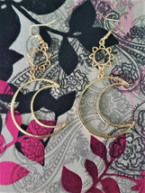 Large Statement Gold Tone Moon Dangle Earrings - New - £10.92 GBP