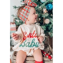Girl Winter Pullover Long Sleeve Romper Holidays, Oversized Santa sweater baby,  - £40.18 GBP