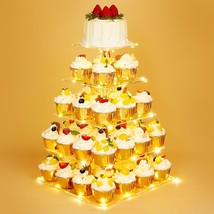 5 Tier Acrylic Cupcake Stand, Dessert Tower For 56 Cupcakes, Square Cupc... - $33.99