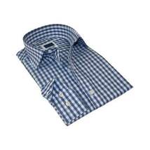 Men's Sports Dress Shirt MARCUZZI Turkey 100% Soft Cotton Marc7 Blue Checker image 6