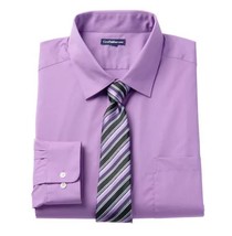 Croft &amp; Barrow Dress Shirt Tie Purple M 15.5-16 34/35 Men Fitted Stretch Neck - £20.89 GBP
