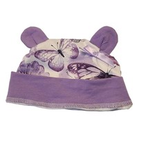 Baby Girl Purple Butterfly Print Hat With Bear Ears - $7.95