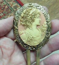 CHL14-5 LADY roses peach white cameo brass hair pin pick stick accessory... - €22,66 EUR