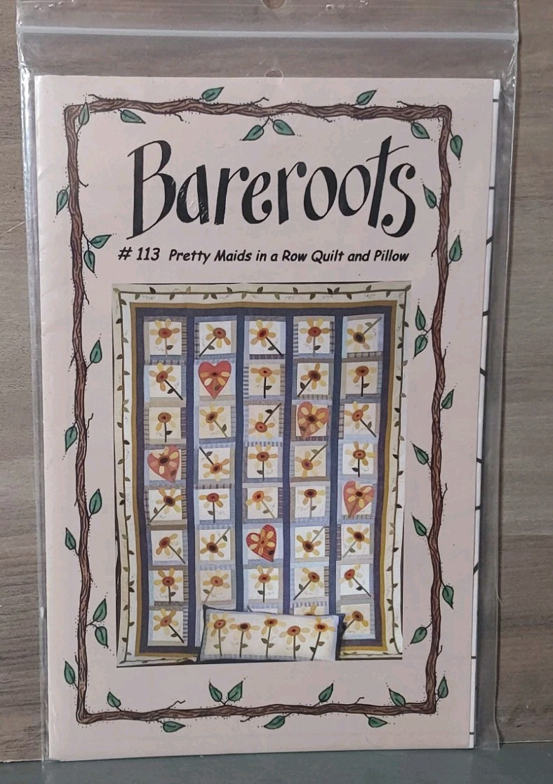 Bareroots Applique Quilting Pattern Pretty Maids All In A Row Quilt and ... - $12.58