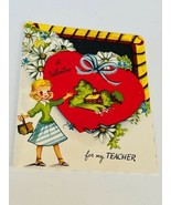 Valentines Day Card Vtg Antique decoration sign ephemera 1960s Teacher A... - £15.50 GBP