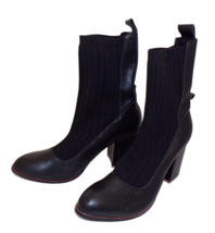 KDB Kelsi Dagger Black Leather &amp; Knit Sock Booties sz 8.5 New - £38.69 GBP