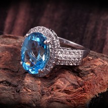Gorgeous high quality sky blue topaz 14x10 mm Ring 925 sterling silver with whit - £145.82 GBP