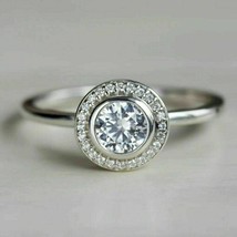 Engagement Halo Bezel Set Diamond Ring 14K White Gold 2.00 Ct Round Cut Diamond - £211.31 GBP