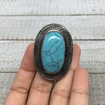 Antique Afghan Turkmen Tribal Ring Oval Blue Turquoise Inlay Kuchi Ring,... - £7.50 GBP