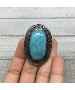 Antique Afghan Turkmen Tribal Ring Oval Blue Turquoise Inlay Kuchi Ring,... - £7.60 GBP