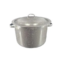 Vntg Medium Stock Pot With Lid Black &amp; White Speckle Graniteware Enamelware - $9.95