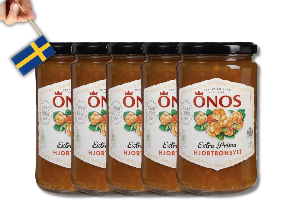5 jars Swedish Cloudberry Jam 400g-14oz, Swedish Food, Önos hjortronsylt - $129.50