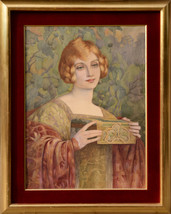 Art Nouveau Portrait of Redhaired Lady Watercolor by French Master Brisgard - £1,966.57 GBP