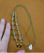 E66-100 Green pink flower Cloisonne Eyeglass leash holder chain necklace... - £27.21 GBP