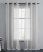 Juicy Couture Home MC Marnie Crushed Sheer 38X96&quot; Pair Gray Curtain Panels - £21.52 GBP