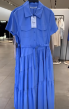 Zara Bnwt 2024. Light Blue Shirt Dress Belt Ruffles. 2240/371 - £99.52 GBP