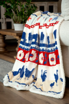 Rustic Country Farmhouse Patriotic Sherpa Plush Fur Throw Blanket Cows Chickens - £33.59 GBP
