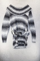 Brittany Black Women&#39;s Sweater Dress Cowl Neck Belt Black Striped Fuzzy ... - $17.82