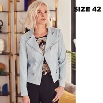 VEX - Soft FAUX LEATHER JACKET Blue Size 42 Ladies Edgy Zipper NWT - $102.73
