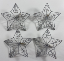 Lot of 4 Silver White Pearl Swirl Star Clip On Christmas Tree 5 in Ornaments - £23.34 GBP