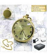 Gold Color Pocket Watch Open Face Brass Case 41 MM for Men with Fob Chai... - $19.99