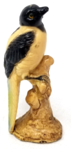 Black White Tropical Bird Figurine Blue Tail on Branch Small Vintage  - $15.15
