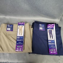 2 PAIR 32 Degrees Cool Performance Pant Tan &amp; Navy Regular Fit Stretch M... - $36.75