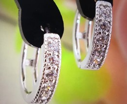 Silver Color womens Clear Shining CZ Zircon Pretty hoop earrings - $9.49