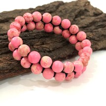 Natural Pink Sea Sediment Gemstone 8 mm beads 7.5" Stretch Bracelet 2SB-02 - $13.45