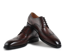 Wing Tip Burnished Brogue Toe Oxford Handmade Genuine Leather Classical ... - £124.31 GBP