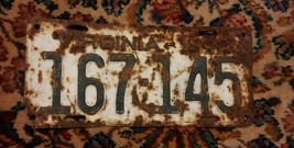 Vintage 1942 Virginia License Plate Tag 167-145 - £17.07 GBP