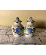 Nasco Salt &amp; Pepper Shakers 3.5” Rooster Blue White Japan Corks Vintage - $375.84 MXN